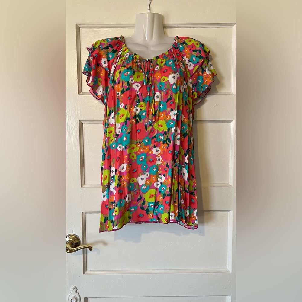Floral Ruffle-Sleeve Blouse - Pink Multicolor